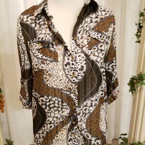 Dress Barn leopard print w pockets button down M